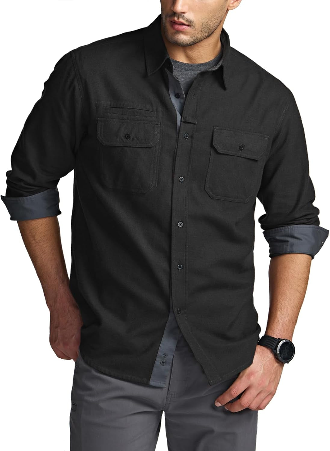 Men'S All Cotton Flannel Shirt, Long Sleeve Casual Button down Plaid Shirt, Brushed Soft Outdoor Tactical Work Shirts